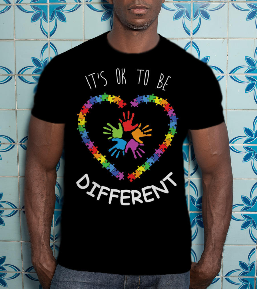 Autism LS Awareness Month It's OK To Be Different Puzzle Heart Hands T-Shirt
