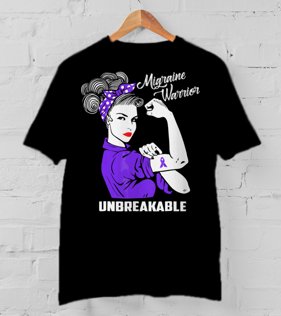 Migraine Warrior Unbreakable Awareness Strength Retro Rosie The Riveter T-Shirt