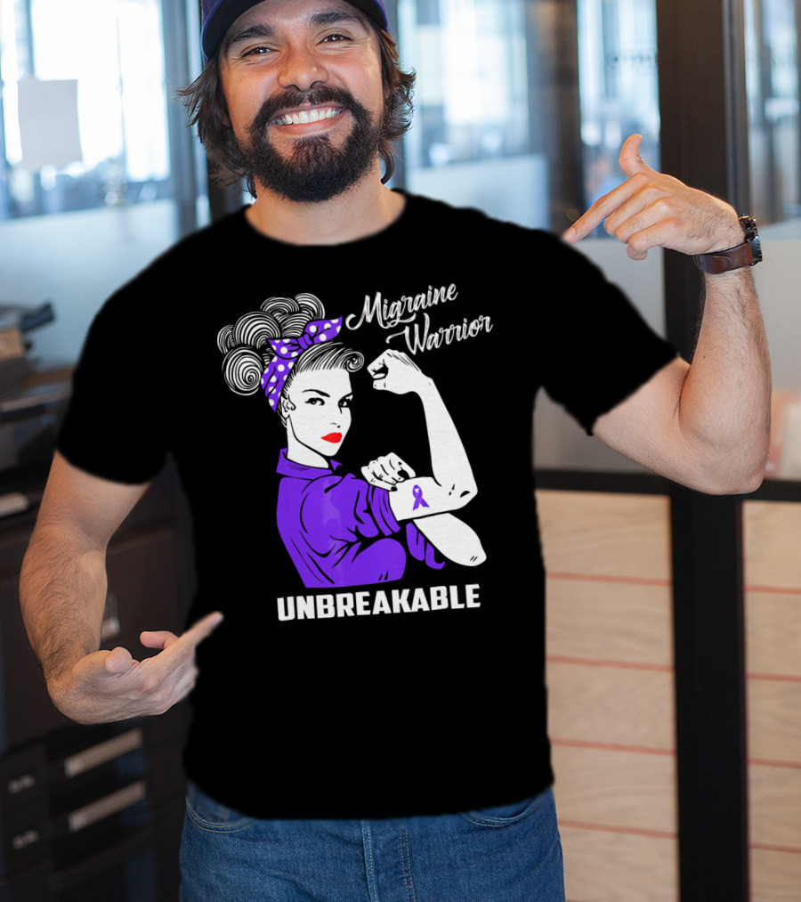 Migraine Warrior Unbreakable Awareness Strength Retro Rosie The Riveter T-Shirt