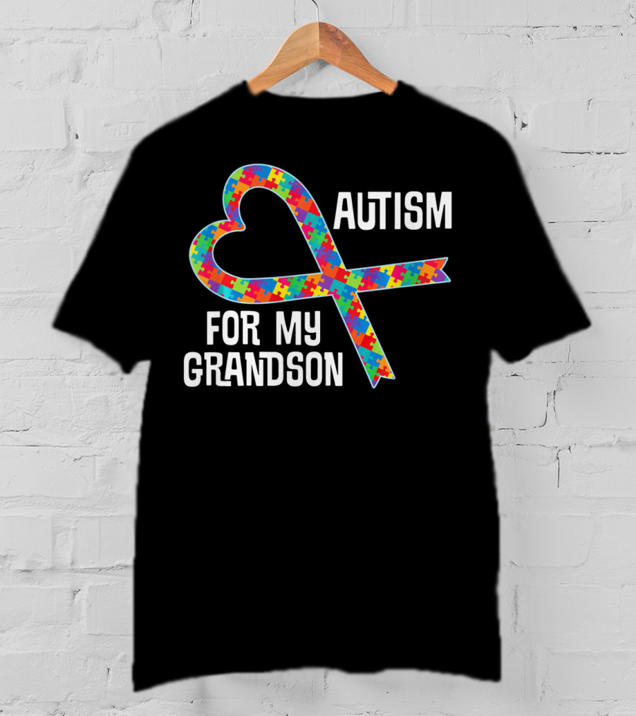 Autism Awareness Heart Puzzle Ribbon For My Grandson T-Shirt