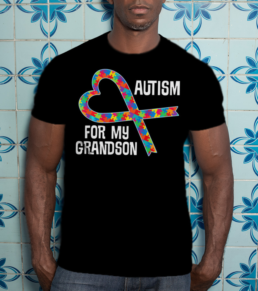 Autism Awareness Heart Puzzle Ribbon For My Grandson T-Shirt
