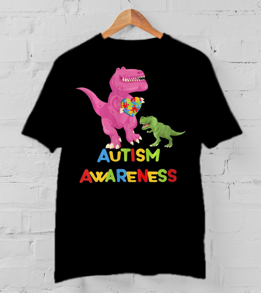 Autism Awareness Two Dinosaur Heart Puzzle T-Shirt