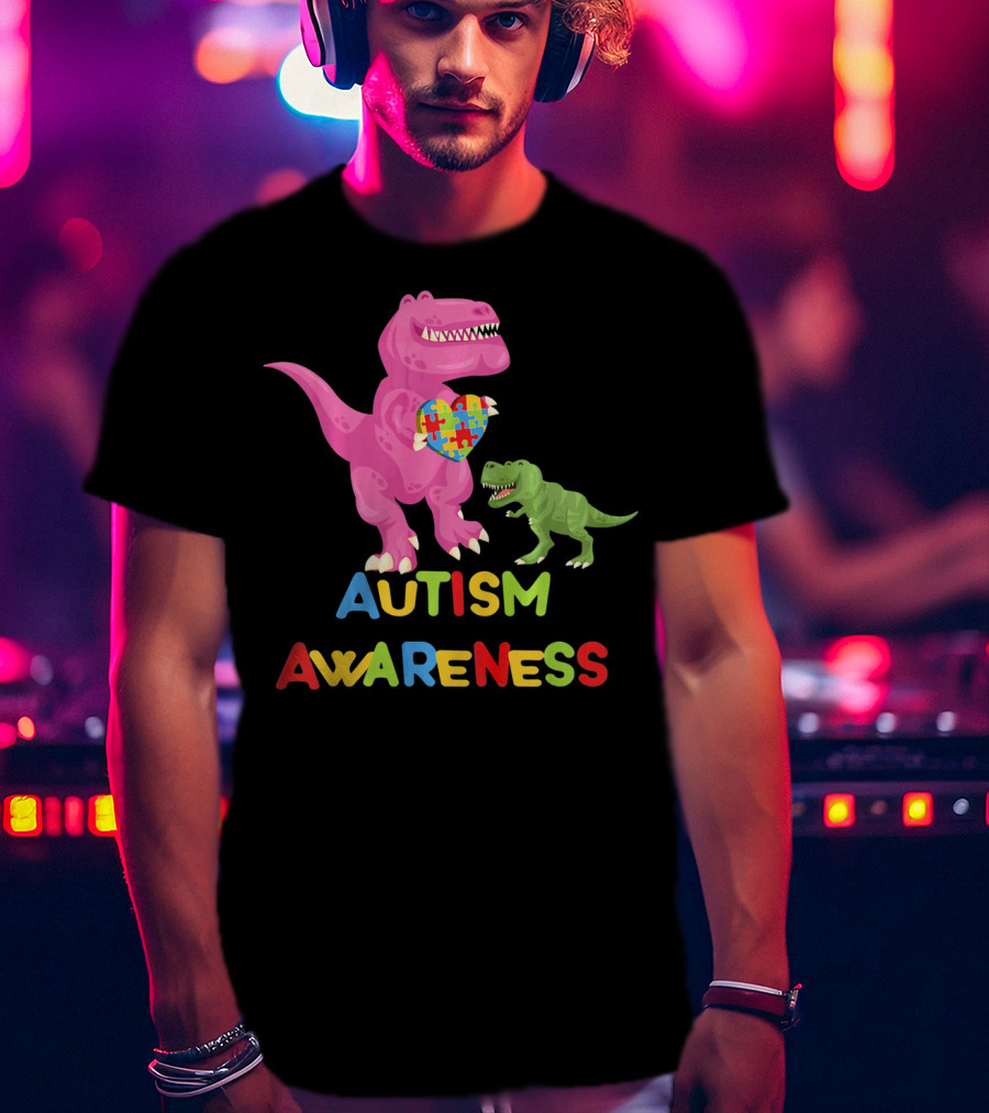 Autism Awareness Two Dinosaur Heart Puzzle T-Shirt