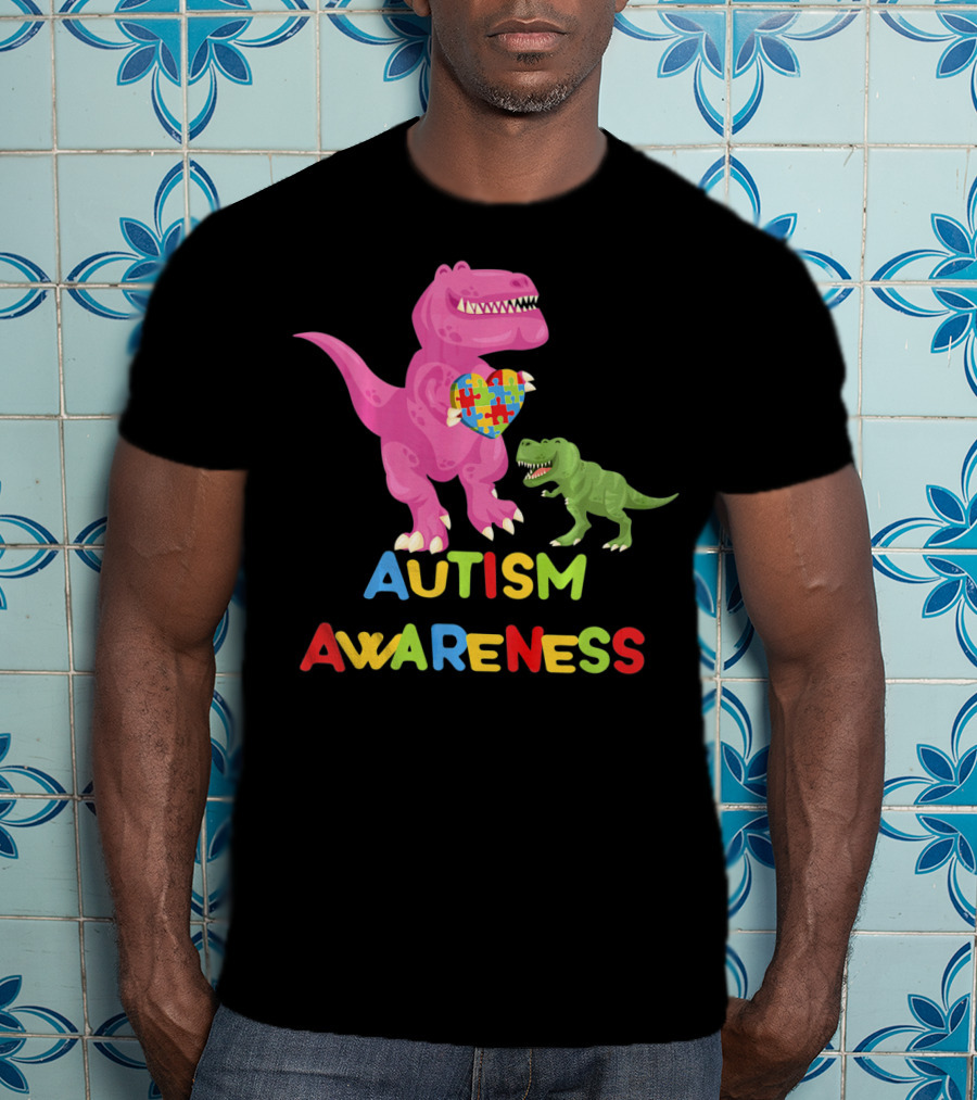 Autism Awareness Two Dinosaur Heart Puzzle T-Shirt