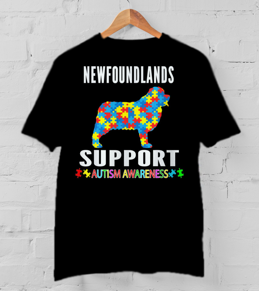 Newfoundlands Support Autism Awareness Puzzle Dog T-Shirt