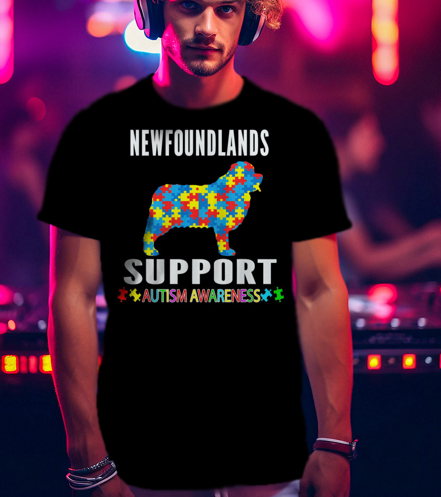 Newfoundlands Support Autism Awareness Puzzle Dog T-Shirt