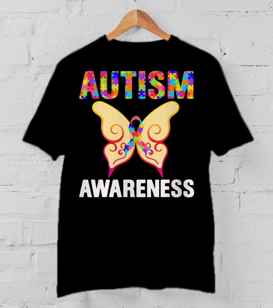 AUTISM AWARENESS Puzzle Piece Butterfly T-Shirt