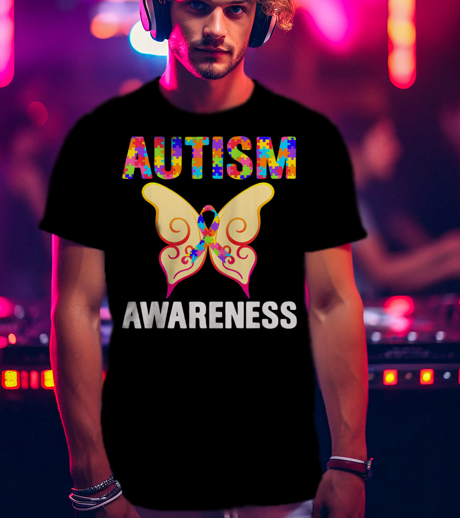 AUTISM AWARENESS Puzzle Piece Butterfly T-Shirt