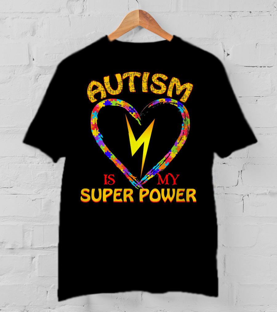 Autism Is My Super Power Heart Puzzle Lightning T-Shirt