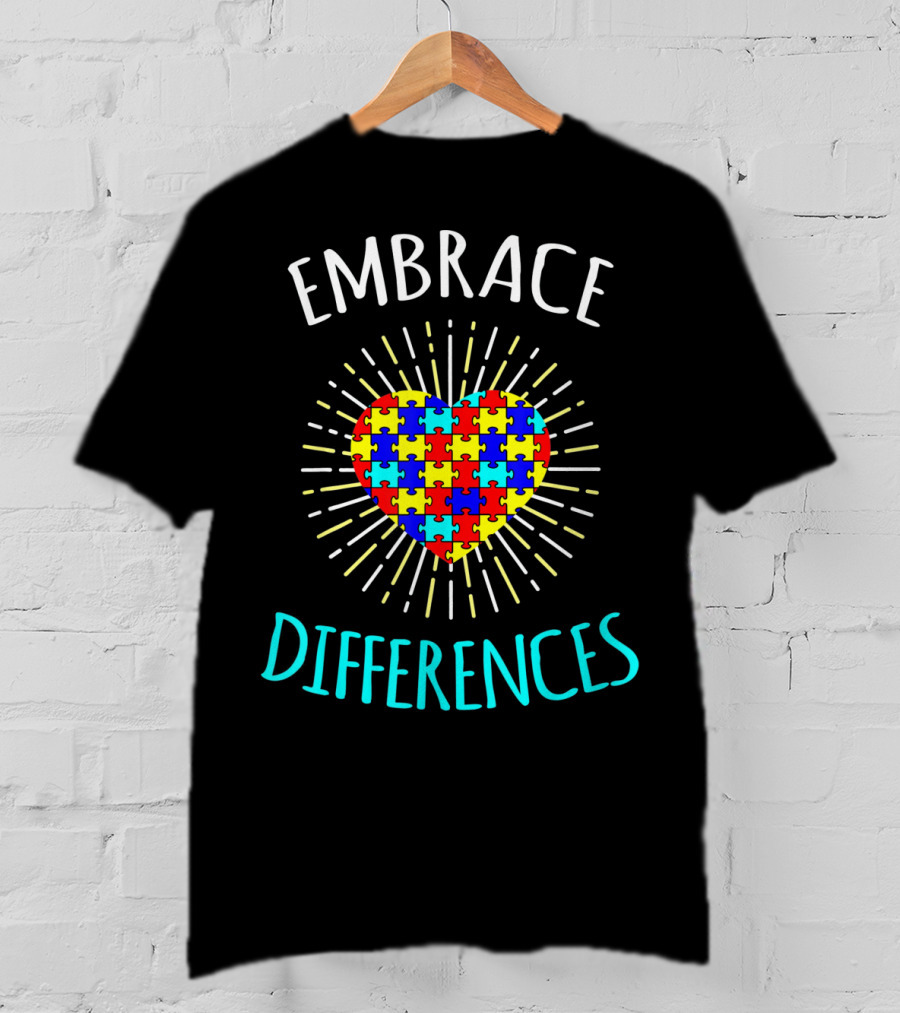 Embrace Differences Autism Awareness Puzzle Heart Rib T-Shirt