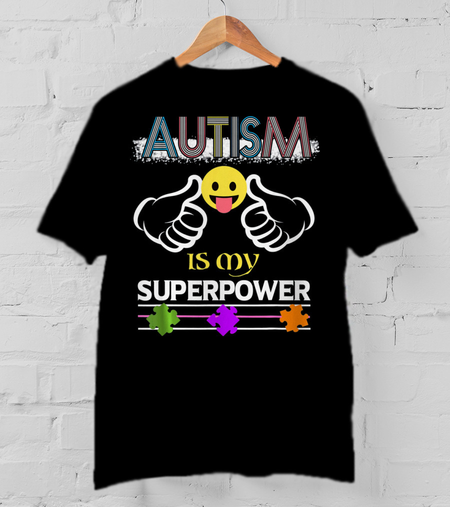 AUTISM Is My Superpower Thumbs Up Emoji Puzzle Pieces T-Shirt