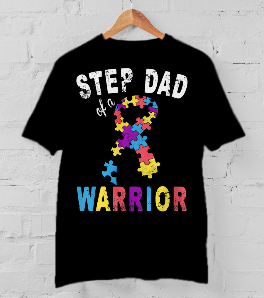 Step Dad Of A Warrior Autism Awareness Puzzle T-Shirt