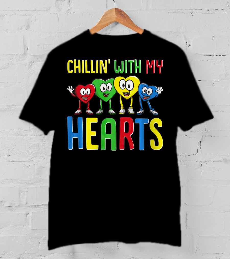 Chillin With My Hearts Colorful Cartoon Characters T-Shirt