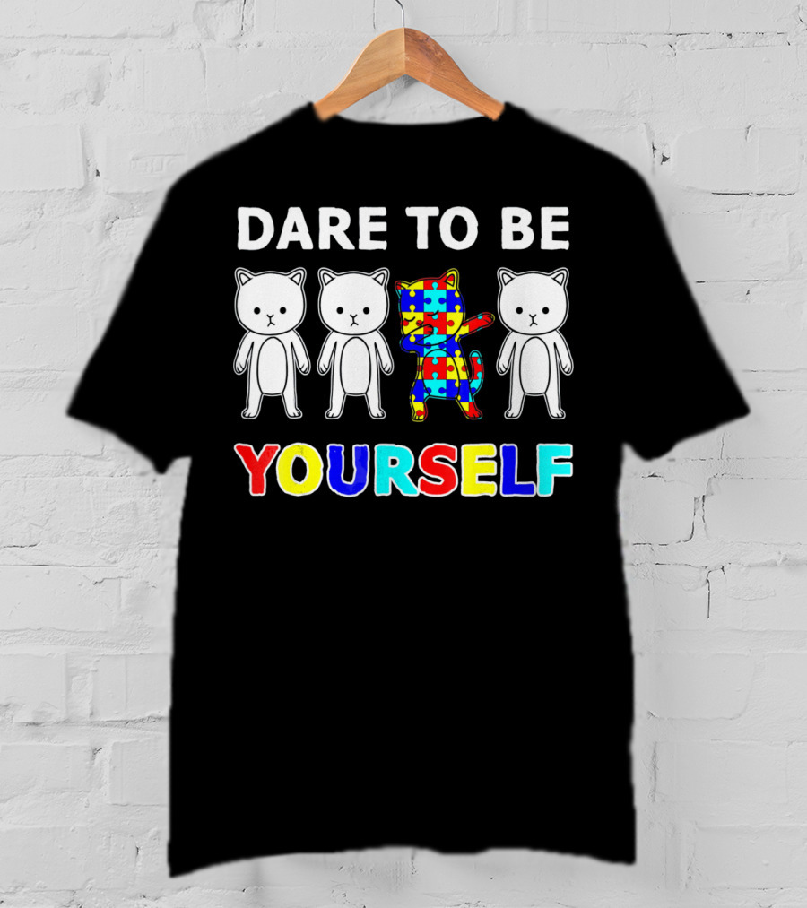 Dare To Be Yourself Cat Dabbing Autism Puzzle T-Shirt