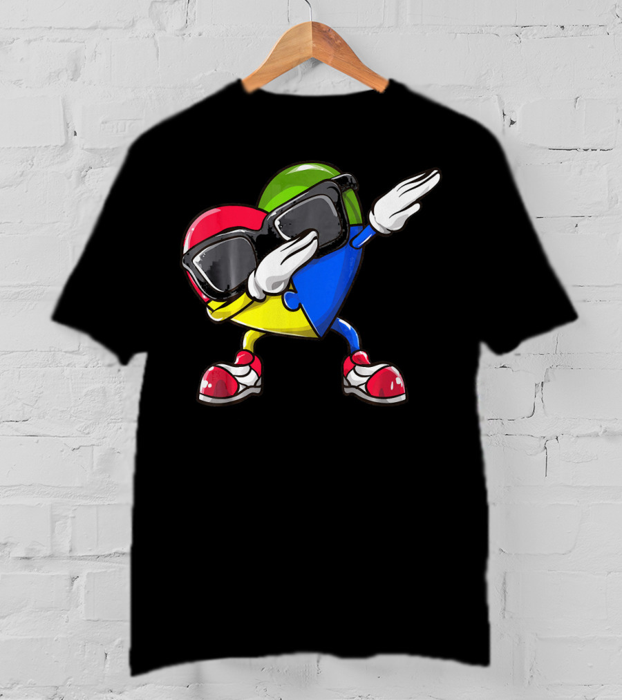 Autism Awareness Dabbing Heart Puzzle Sunglasses Sneakers T-Shirt
