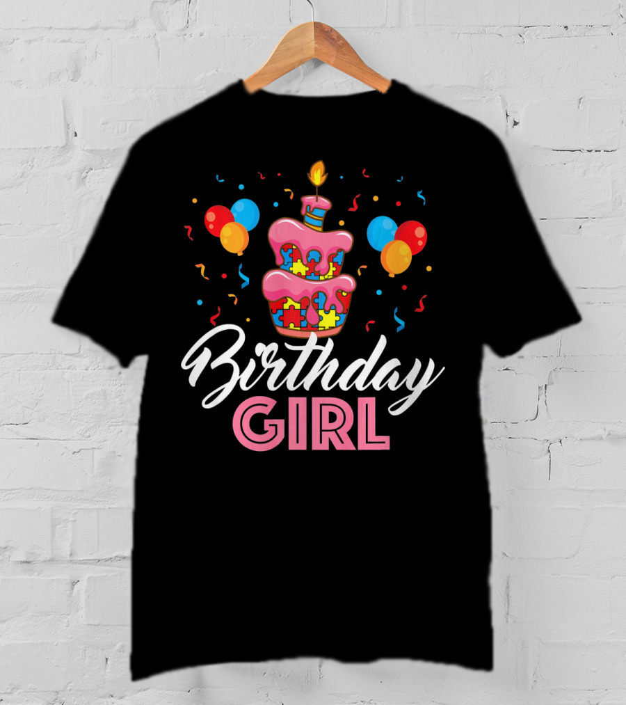 Birthday Girl Autism Puzzle Cake T-Shirt