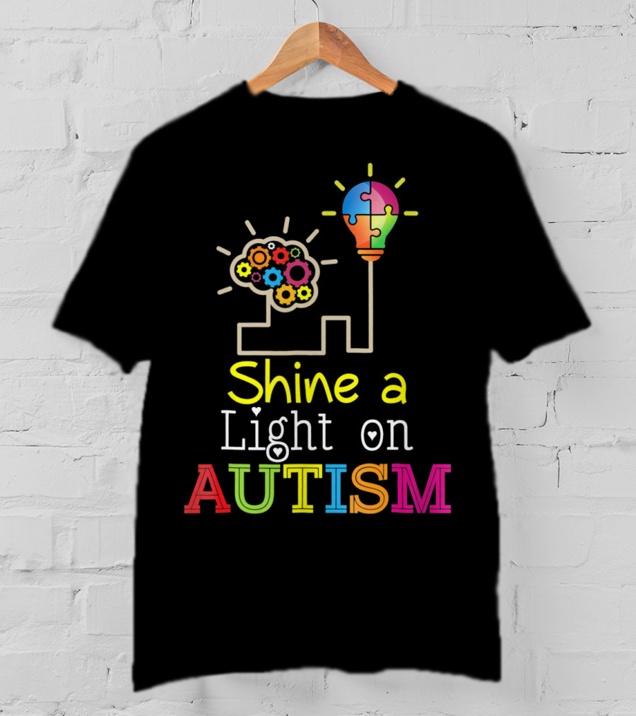 Shine A Light On Autism Puzzle Bulb Awareness T-Shirt