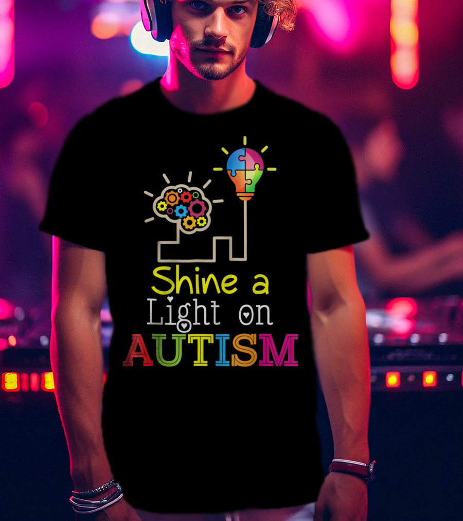 Shine A Light On Autism Puzzle Bulb Awareness T-Shirt