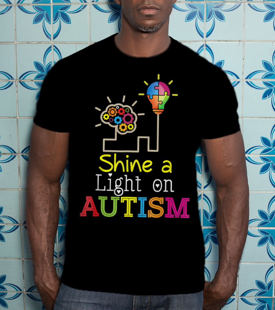 Shine A Light On Autism Puzzle Bulb Awareness T-Shirt