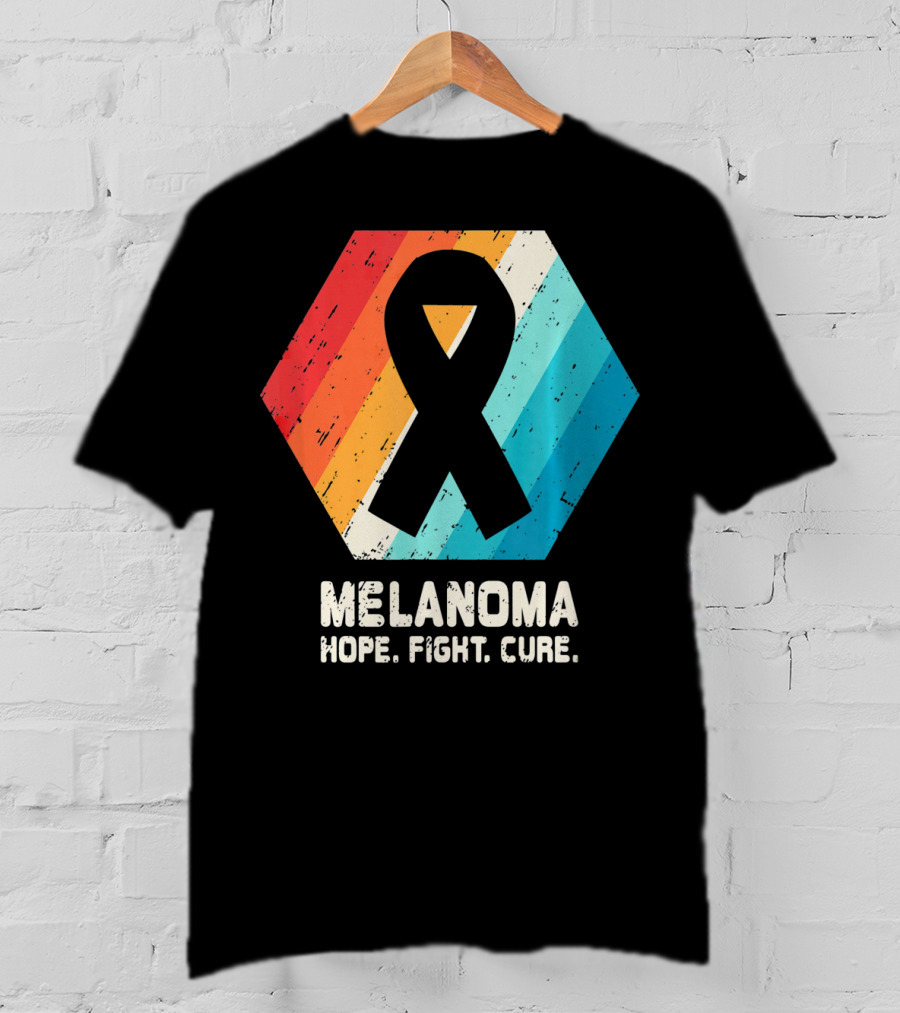 Melanoma Hope Fight Cure Awareness Ribbon Retro Stripe T-Shirt