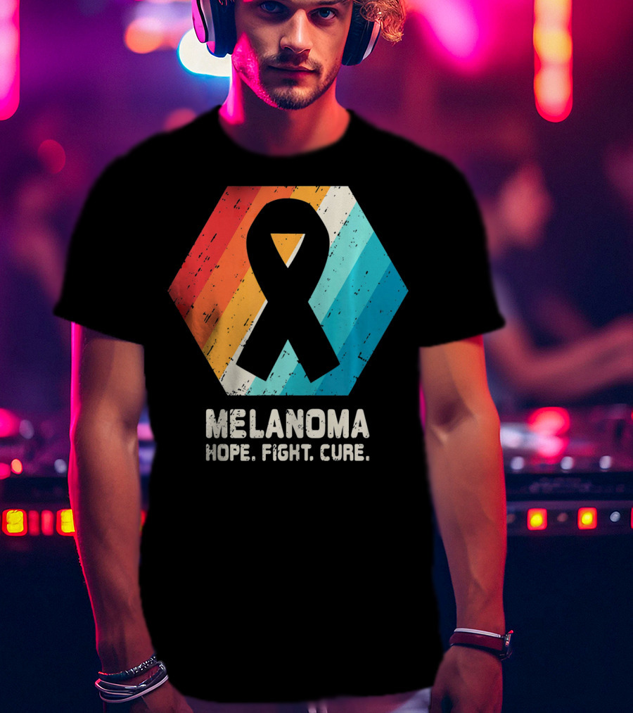 Melanoma Hope Fight Cure Awareness Ribbon Retro Stripe T-Shirt
