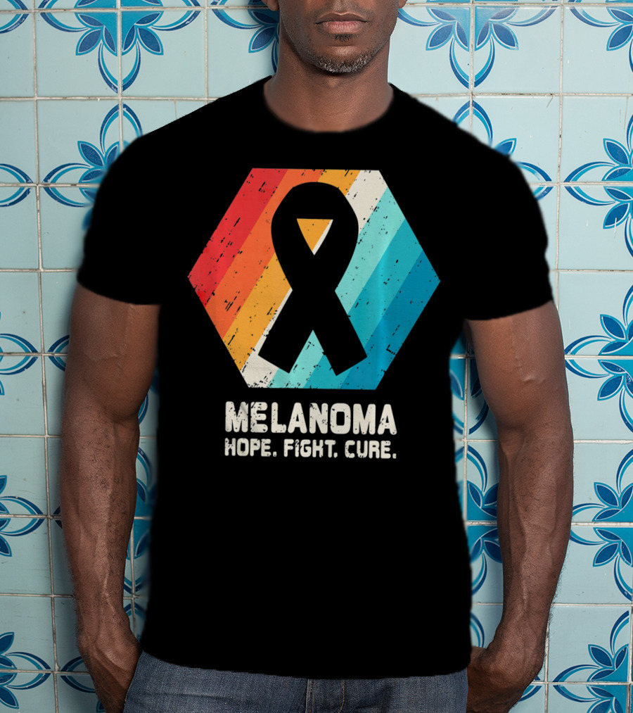 Melanoma Hope Fight Cure Awareness Ribbon Retro Stripe T-Shirt
