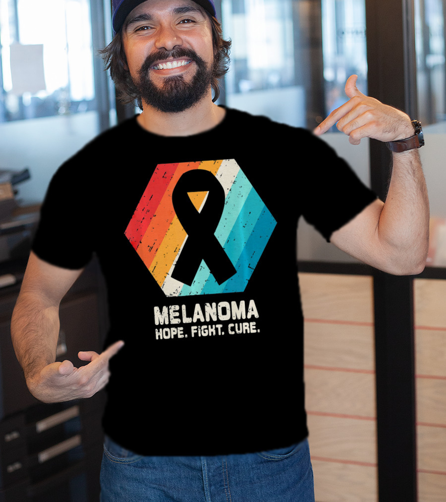 Melanoma Hope Fight Cure Awareness Ribbon Retro Stripe T-Shirt