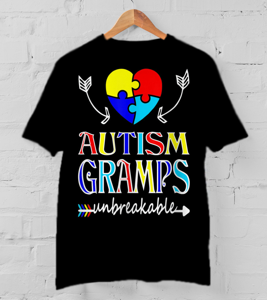 Autism Gramps Unbreakable Heart Puzzle Arrows Awareness T-Shirt