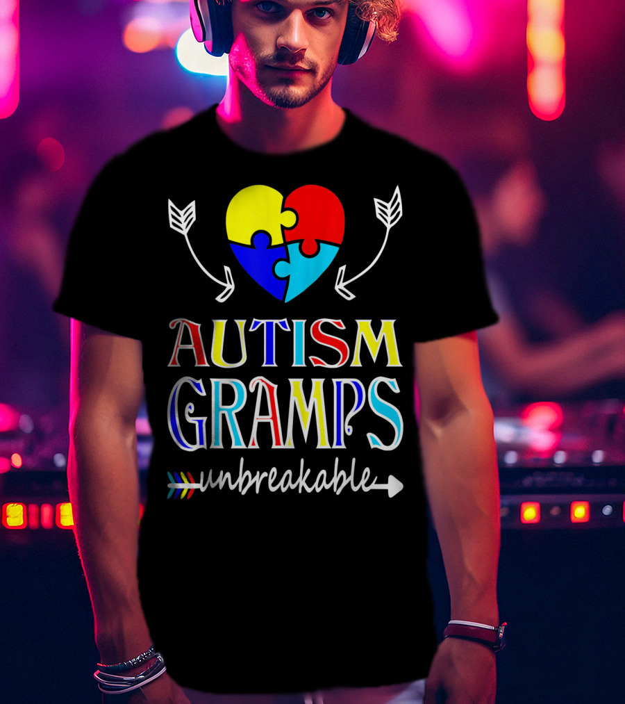 Autism Gramps Unbreakable Heart Puzzle Arrows Awareness T-Shirt