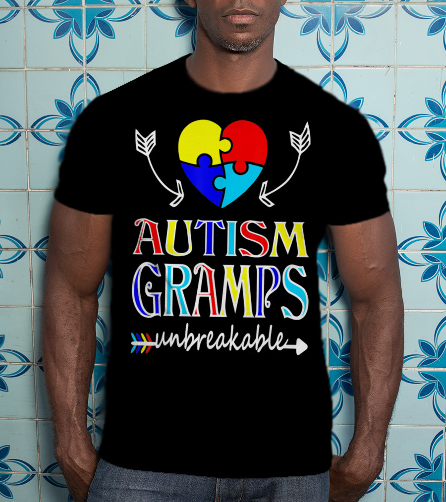 Autism Gramps Unbreakable Heart Puzzle Arrows Awareness T-Shirt