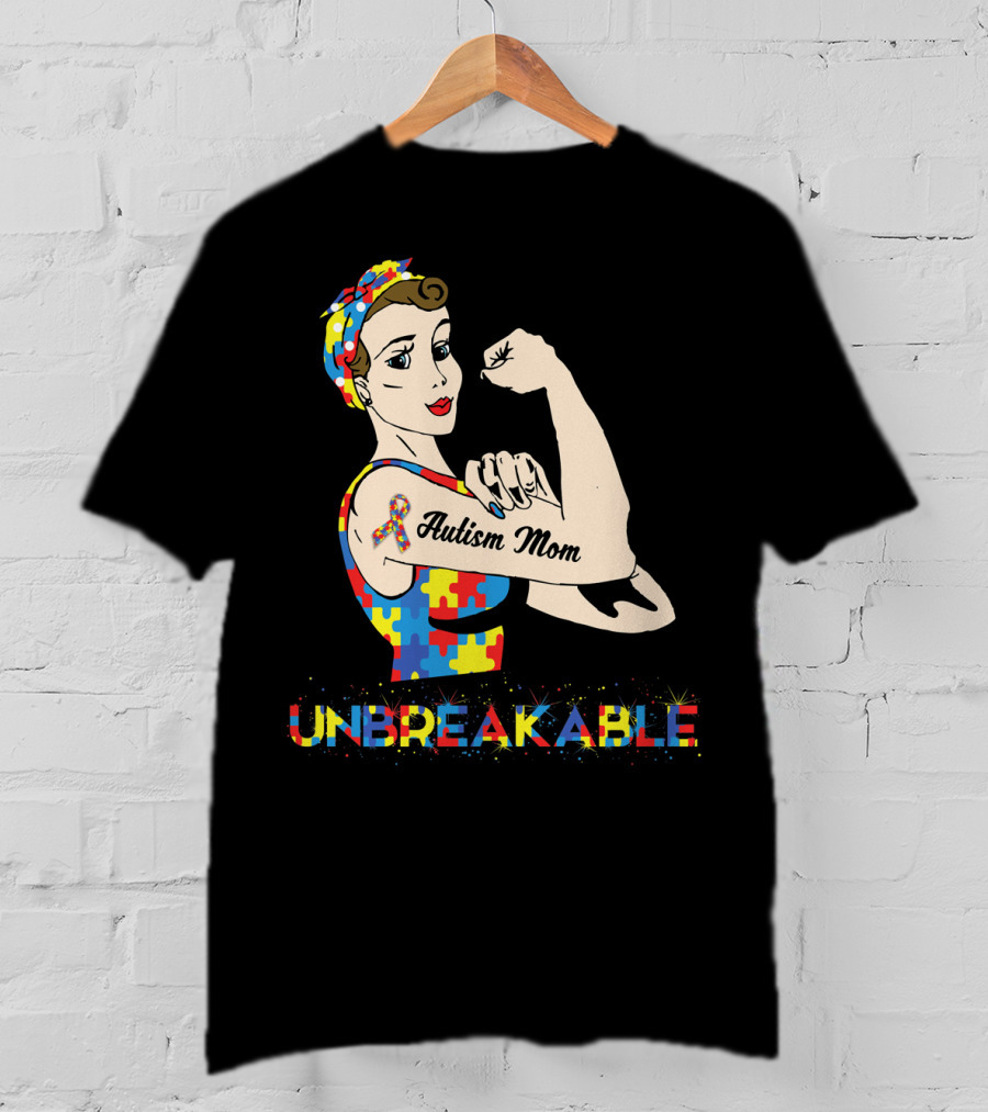 Unbreakable Autism Mom Puzzle Piece Awareness T-Shirt