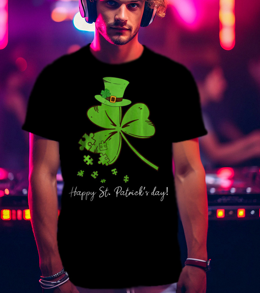 Happy St. Patrick's Day Puzzle Shamrock With Leprechaun Hat T-Shirt