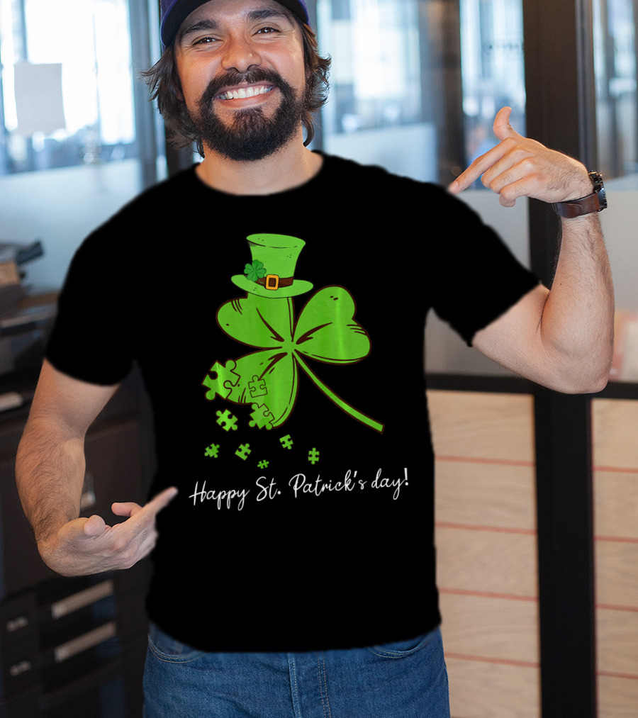 Happy St. Patrick's Day Puzzle Shamrock With Leprechaun Hat T-Shirt