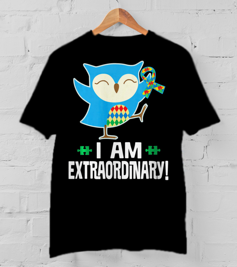 I Am Extraordinary Autism Awareness Autistic Spectrum Disor Puzzle Ribbon Owl T-Shirt