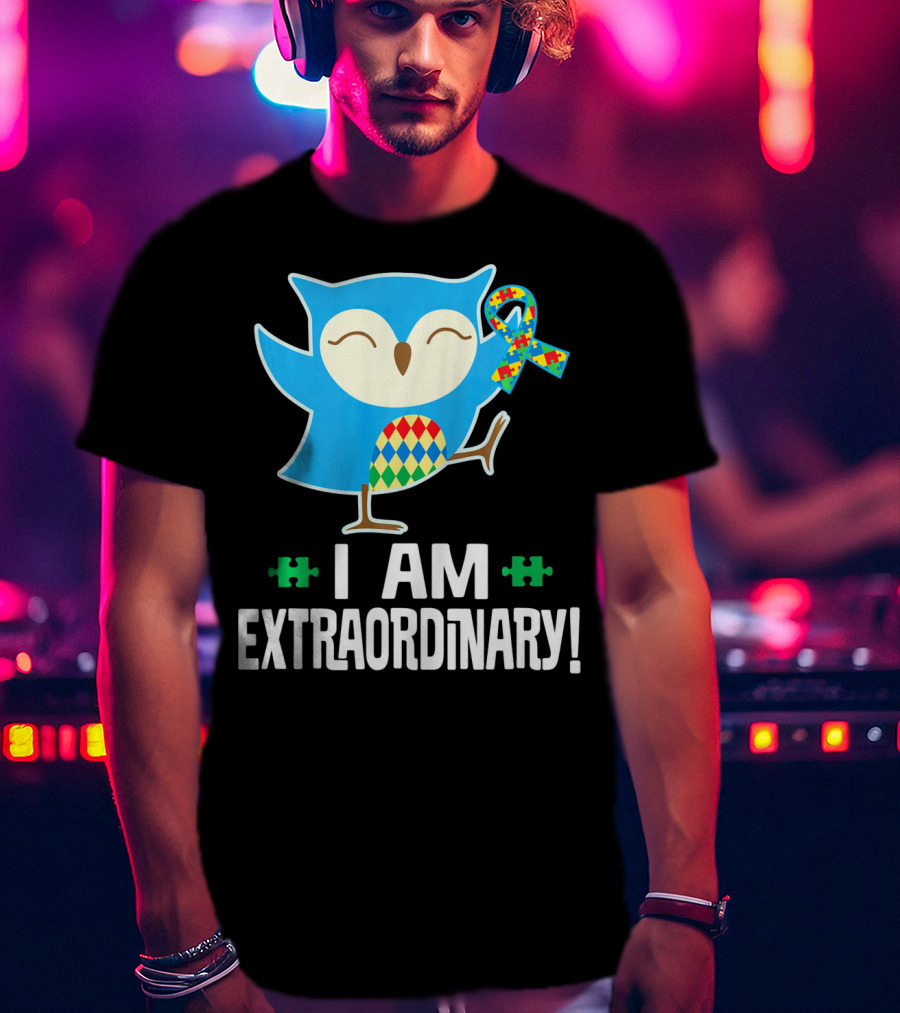 I Am Extraordinary Autism Awareness Autistic Spectrum Disor Puzzle Ribbon Owl T-Shirt