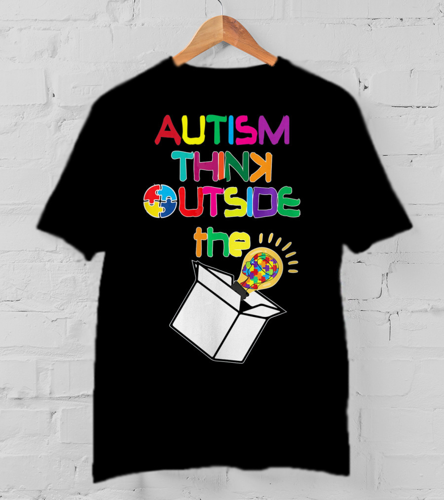 Autism Think Outside The Box Puzzle Piece Lightbulb Awareness T-Shirt