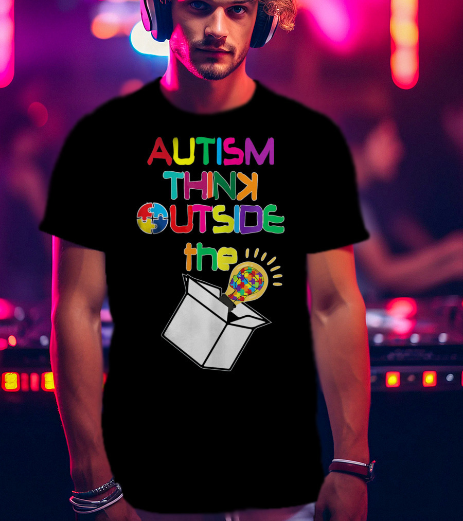Autism Think Outside The Box Puzzle Piece Lightbulb Awareness T-Shirt