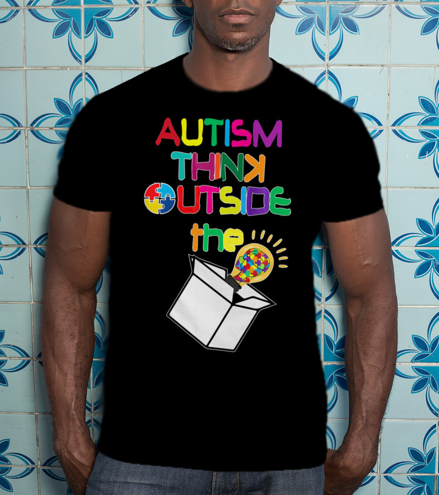 Autism Think Outside The Box Puzzle Piece Lightbulb Awareness T-Shirt