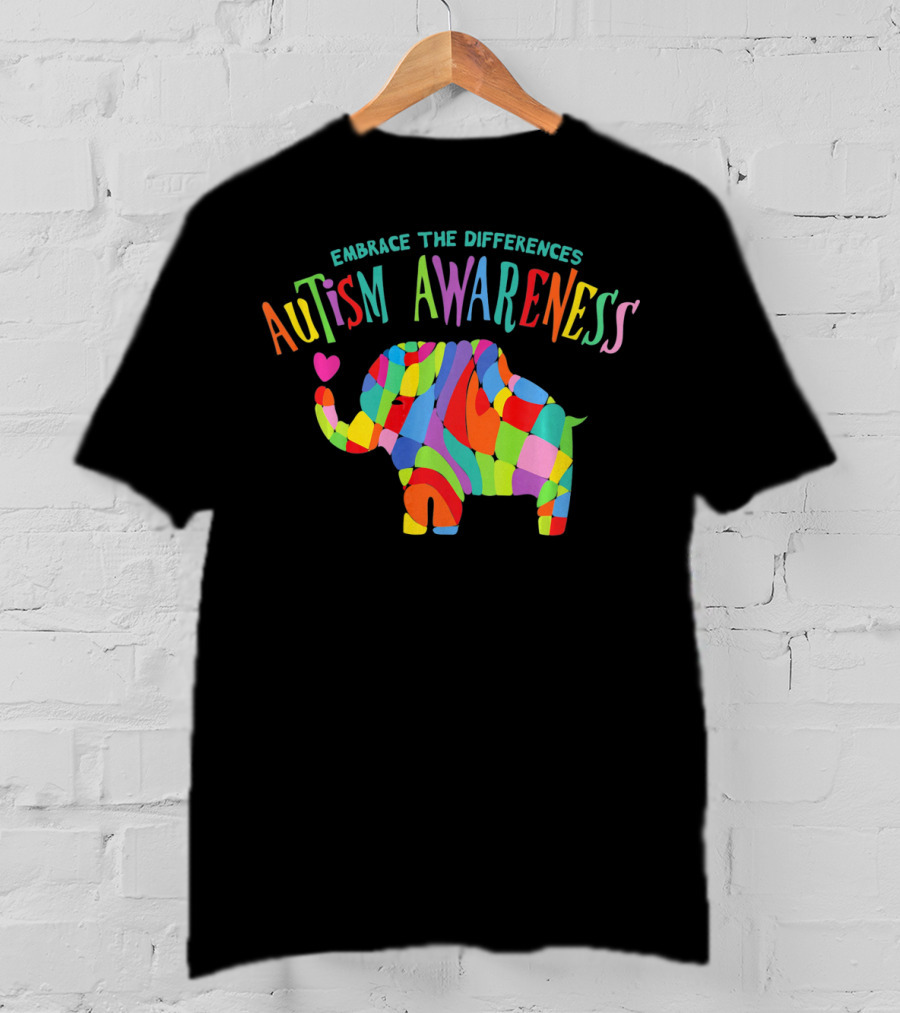 Autism Awareness Embrace The Differences Colorful Elephant T-Shirt