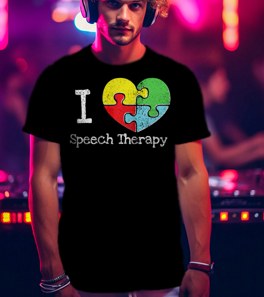 I Heart Speech Therapy Puzzle Autism Awareness T-Shirt
