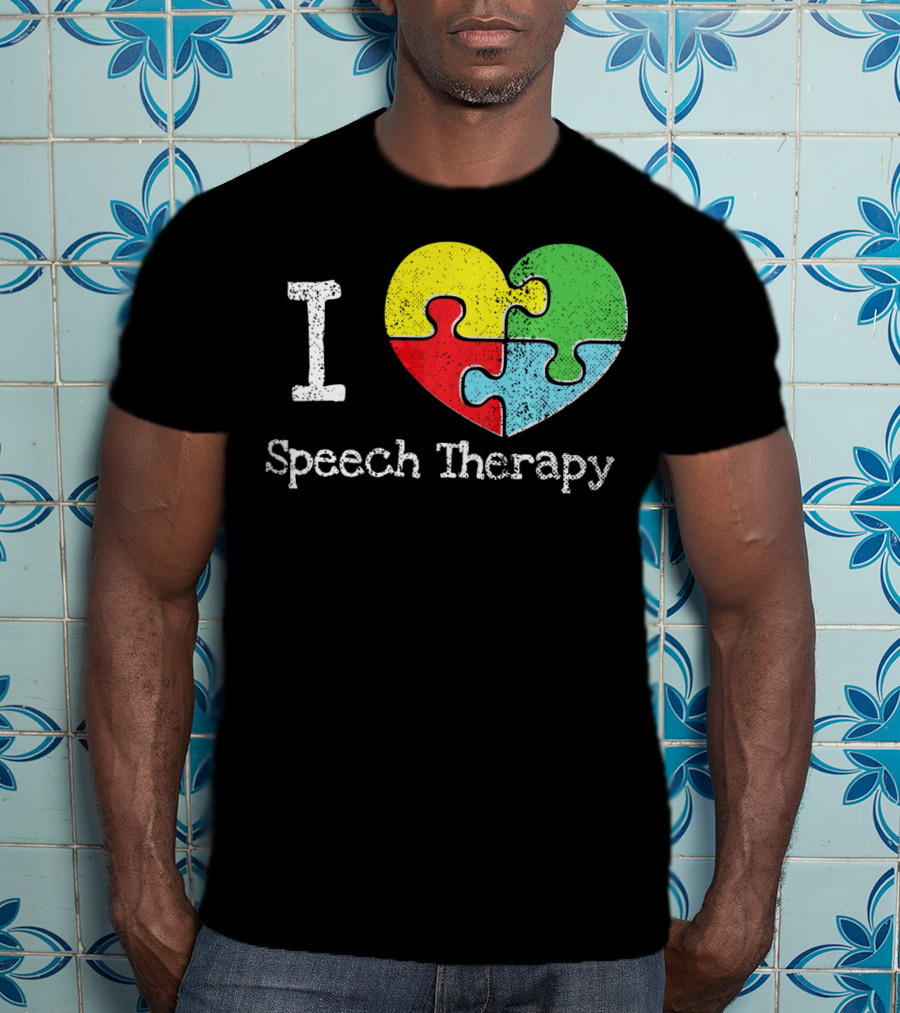 I Heart Speech Therapy Puzzle Autism Awareness T-Shirt