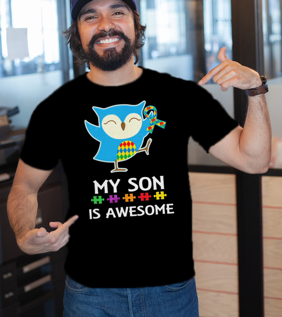 My Son Is Awesome Autism Awareness Owl With Puzzle T-Shirt
