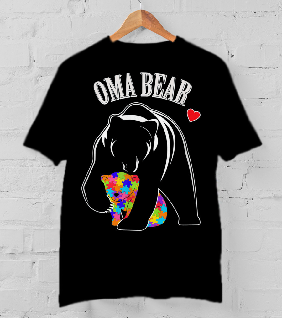 Oma Bear Autism Awareness Love Puzzle Heart T-Shirt