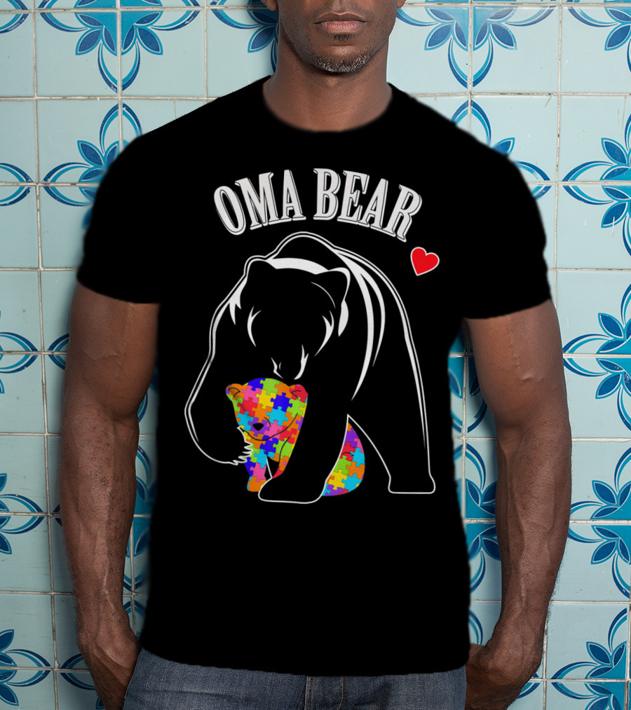 Oma Bear Autism Awareness Love Puzzle Heart T-Shirt