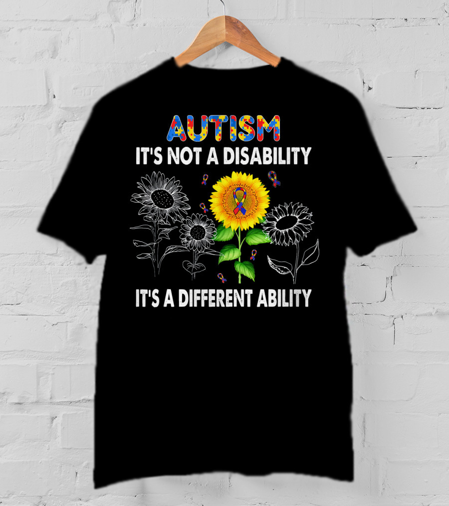 Autism Awareness It's Not A Disability It's A Different Ability Sunflower Puzzle T-Shirt