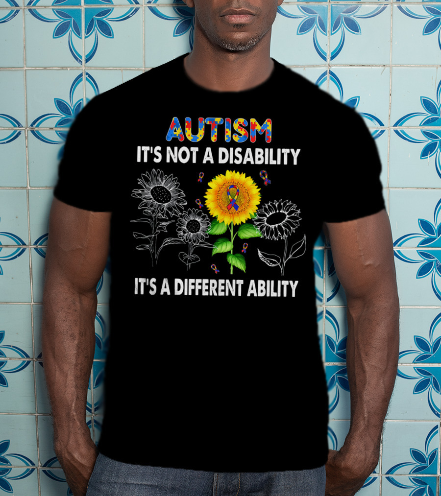 Autism Awareness It's Not A Disability It's A Different Ability Sunflower Puzzle T-Shirt