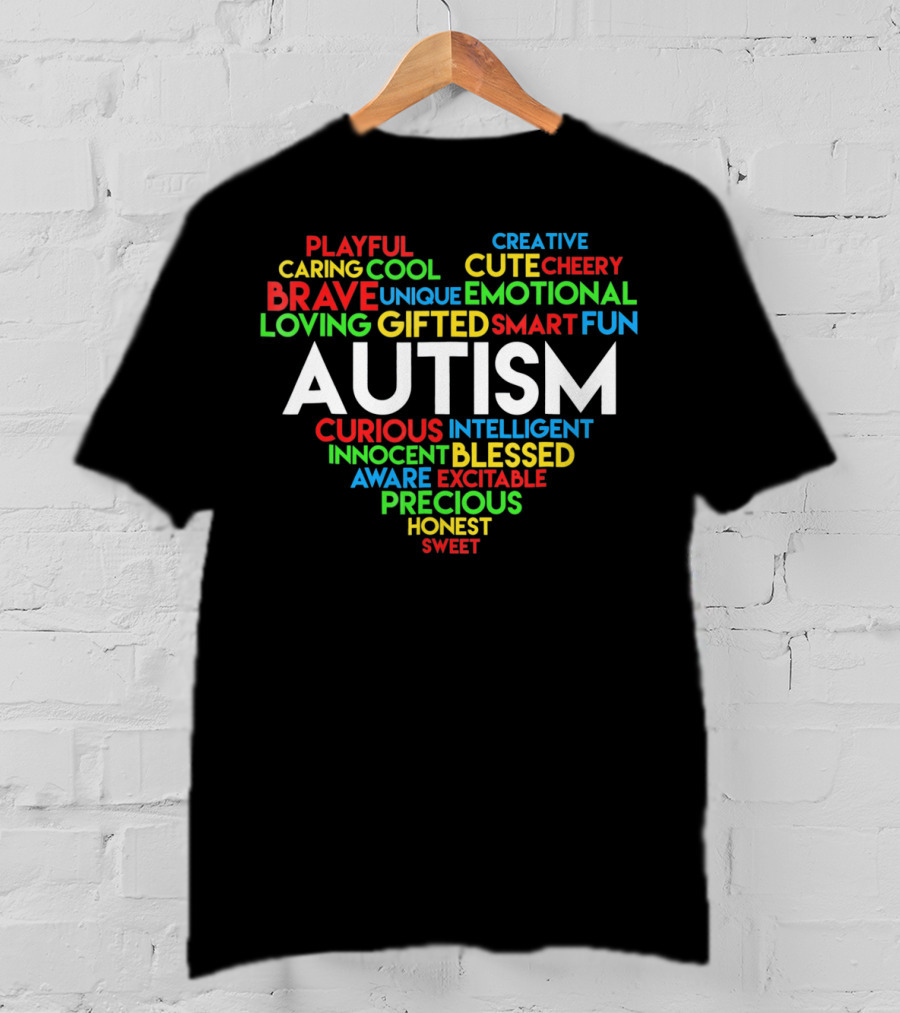 Autism Awareness Word Cloud Heart With Positive Qualities T-Shirt