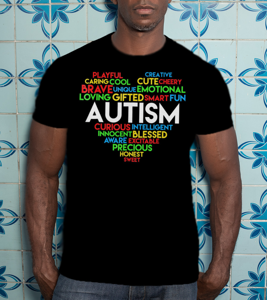 Autism Awareness Word Cloud Heart With Positive Qualities T-Shirt