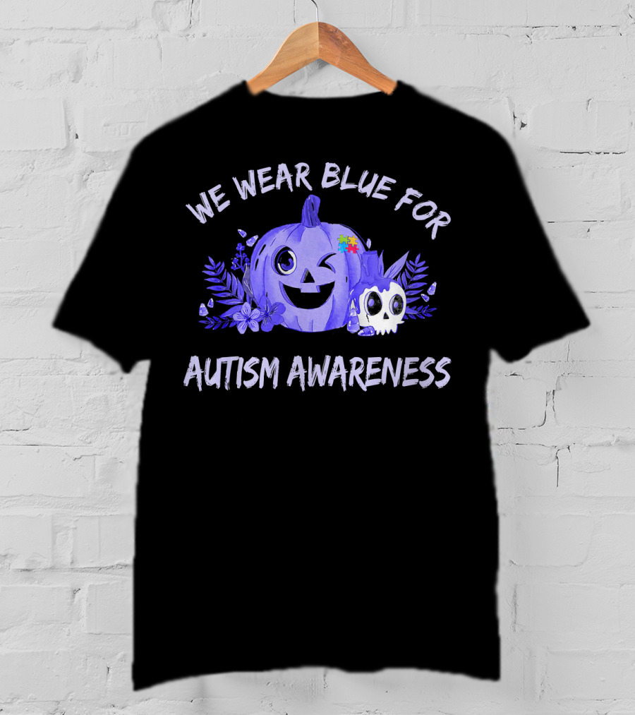We Wear Blue For Autism Awareness Pumpkin Winking Face T-Shirt