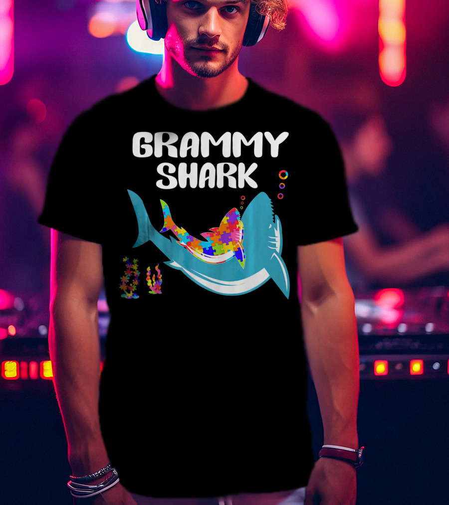 GRAMMY SHARK Autism Awareness Puzzle Shark T-Shirt